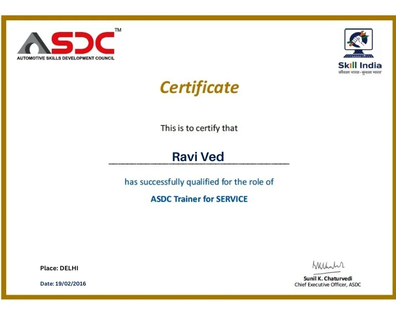 Ravi Ved Certificate